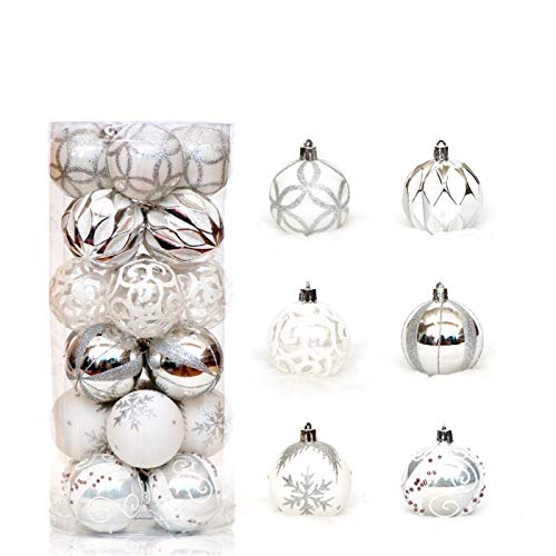 24 Stück Weihnachtskugeln Glänzend Glitzernd Matt Christbaumkugeln Weihnachten Baumschmuck Silber von Baogu