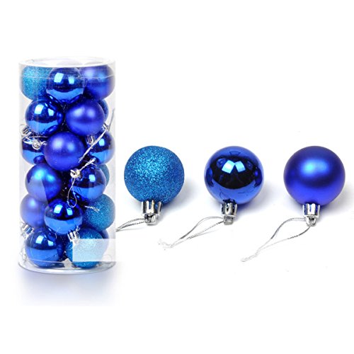 24 Stück Weihnachtskugeln Glänzend Glitzernd Matt Christbaumschmuck bis 4cm Blau von Baogu