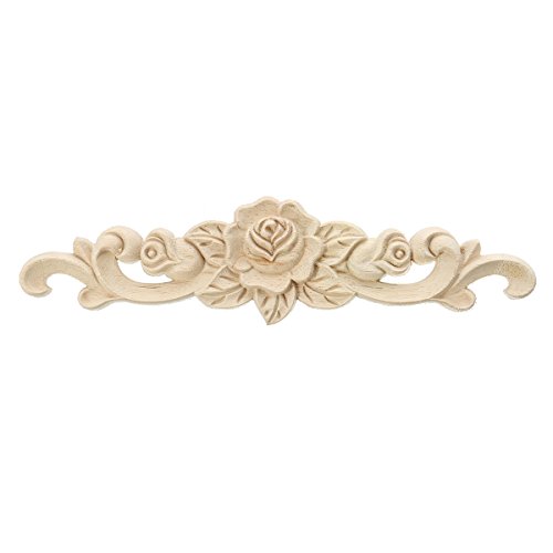 2pcs Holzornamente Wand Rose Blume Schnitzerei Holz Ornament Handgemacht 38x8cm von Baogu