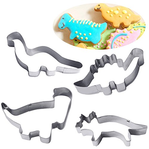 4 Stück Edelstahl Keks Ausstecher Ausstechformen Kuchen für Plätzchen Brot Keks Fondant Gemüse Obst Dinosaurier von Baogu
