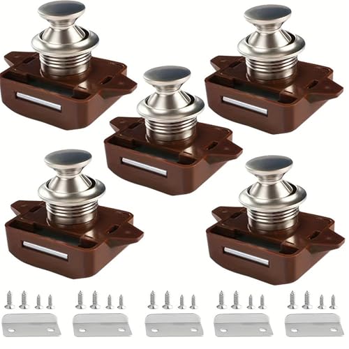 5 Stück Push Lock Schloss Zinklegierung Schlüsselloses RV Schrankschlösser für Schrank Holzschrank Wohnmobile (Braun) von Baogu