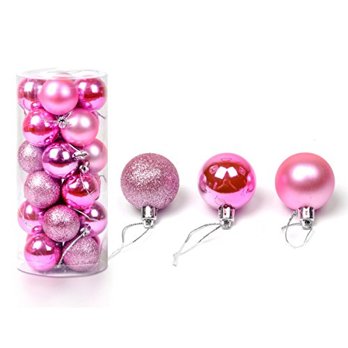 24 Stück Weihnachtskugeln Glänzend Glitzernd Matt Christbaumschmuck bis 3cm Pink von Baogu