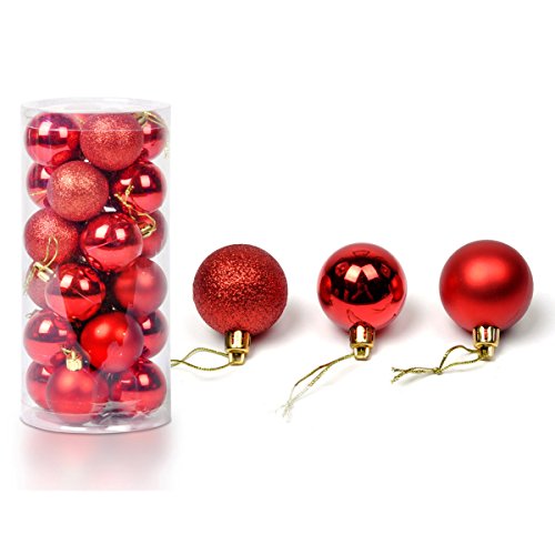 Baogu 24 Stück Weihnachtskugeln Glänzend Glitzernd Matt Christbaumschmuck bis 3cm Rot von Baogu