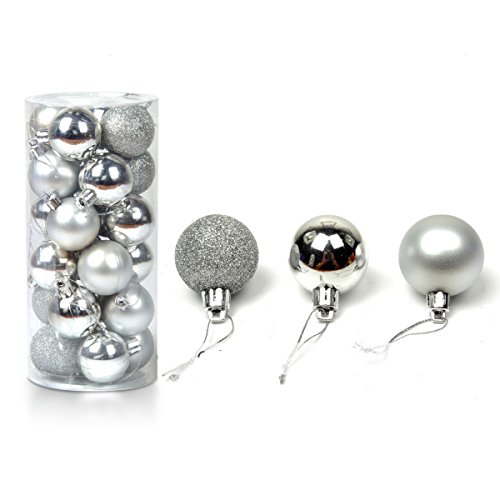 24 Stück Weihnachtskugeln Glänzend Glitzernd Matt Christbaumschmuck bis 3cm Silber von Baogu