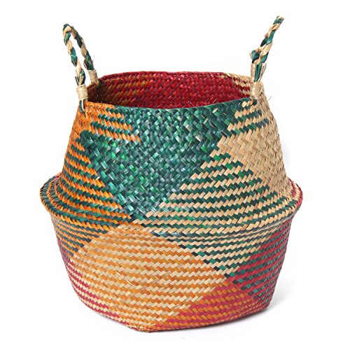 Woven Aufbewahrungskorb mit Griff Blumen Vase Aufhängen Korb Tasche Weidenkorb Rot 38x26cm von Baogu