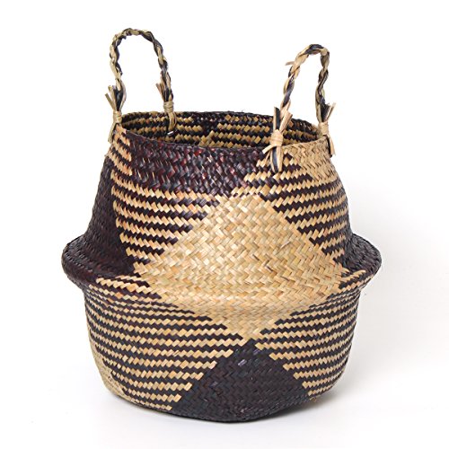 Woven Aufbewahrungskorb mit Griff Blumen Vase zum Aufhängen Korb Tasche Weidenkorb Diamantform 29x26cm von Baogu