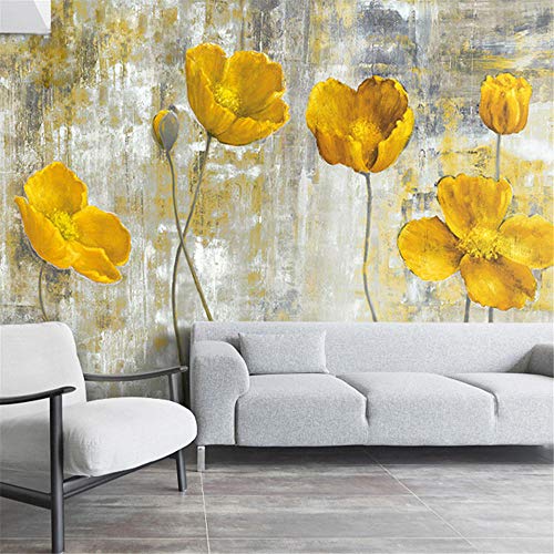 Fototapete 3D Effekt Dekoration Wandbild Gelbe Blumen Selbstklebend 300 x 210 cm Vlies Tapete Wandtapeten - 260g/m2 Fototapete Moderne Panorama Wanddeko von Baojiny