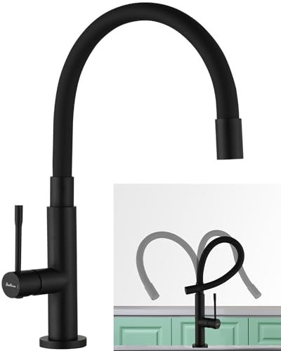 Wasserhahn Küche mit 360° Schwenkbarer Flexibler Auslauf, Hoher Bogen Hochdruck Küchenarmatur Edelstahl Spültischarmatur Küchenspüle Armatur mit Brause Armatur und Mischbatterie-Langlebig (Schwarz) von Baollansa