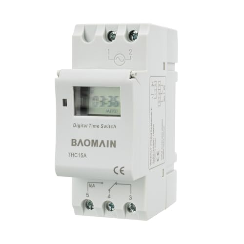 BAOMAIN - THC15A Programmierbar Digitaler Zeitschaltuhr, 220 VAC 16 Amp. SPST, wöchentlich programmierbar, LCD-Digital-schaltuhr, 35 mm DIN-Schienenmontage von Baomain