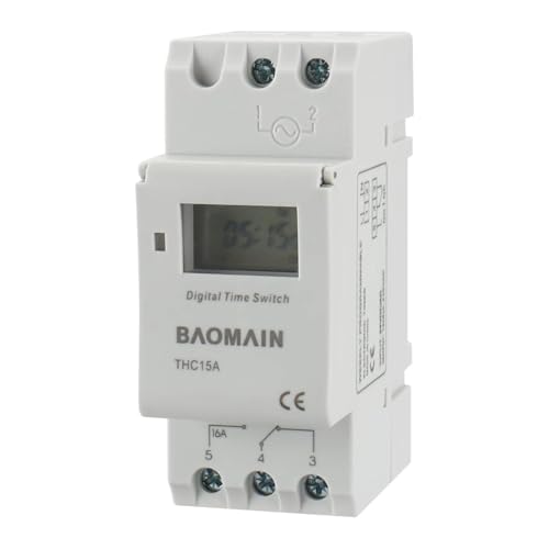 BAOMAIN - THC15A Programmierbar Digitaler Zeitschaltuhr, 24 V DC/AC 16 Amp. SPST, wöchentlich programmierbar, LCD-Digital-schaltuhr, 35 mm DIN-Schienenmontage von Baomain