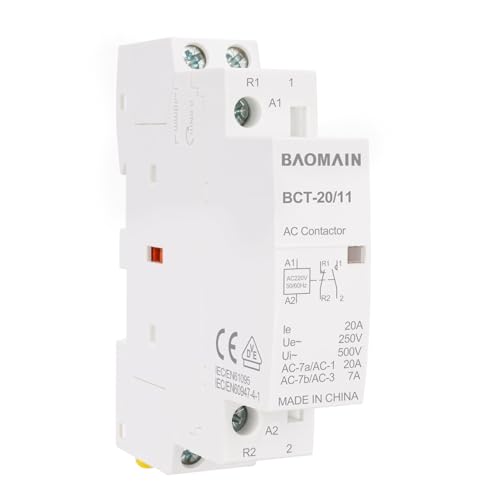 BAOMAIN AC-Schütz, 2-polig 1NO 1NC, 20A, AC 220V Spulenspannung, 35mm DIN-Schienenmontage, VDE-geprüft, BCT-20/11 BAOMAIN AC-Schütz, 2-polig 1NO 1NC, 20A, AC 220V Spulenspannung, 35mm DIN-Schienenmontage, VDE-geprüft, BCT-20/11 von Baomain