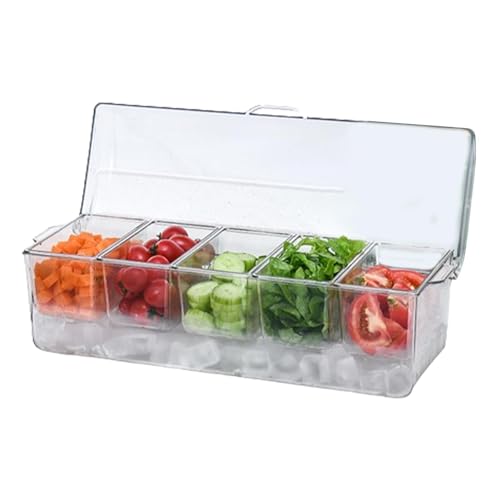 1/2 Stück Ice Chilled Condiment Holder Container Caddies Server Tray with 5 Compartments & Lid | BBQ Container with Lid, Ice Cubes,5 Compartments for Bar Lemons,Fruit,Olive and Cocktail Ingredients von Baoqifong