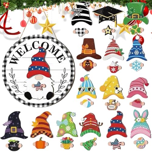 Baoqifong Gnom Türhänger - Austauschbares Design mit Magnetteilen | Halloween Gartenzwerg Willkommensschild Dekoration,Für Den Einsatz An Der Haustür, Auf Der, Im Garten Und Bei Saisonalen von Baoqifong