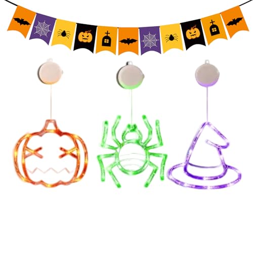 Baoqifong Halloween Fenster,3 Stück LED Mit Saugnapf | Kürbis Deko Für Fenster Zimmer Wohnung Garten Herbstdekoration von Baoqifong