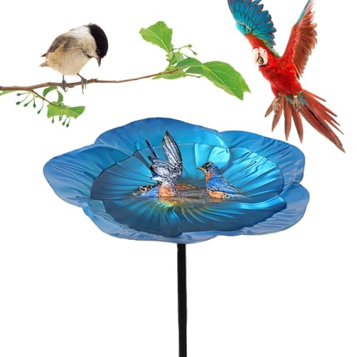 Baoqifong Vogelbad Schale | Stehendes Vogelbad Futterstelle Behälter Für Draußen | Blaue Blumenform Stehender Wasserspender Für Garten Terrasse Hof Rasen Tiere Beobachten von Baoqifong