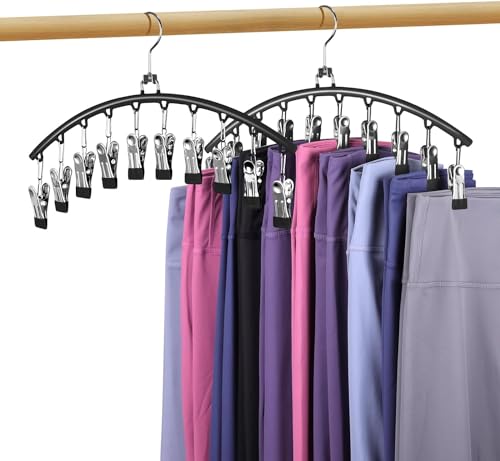 Baoswi Legging-Organizer für den Schrank mit 360° Drehung, platzsparender Hängeschrank-Organizer, Metall-Yogahosen-Kleiderbügel mit 10 Clips, hält 20 Leggings, gummierte Schrank-Organizer, 2 Stück von Baoswi