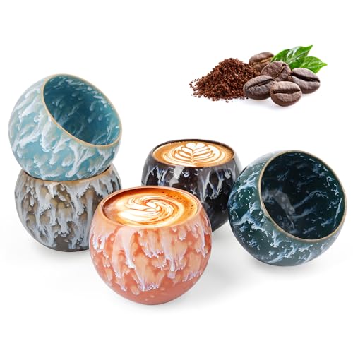 Espressotassen Set, 5-teilig Hochwertige Espresso Tassen Aus Steingut, 140ml Dickwandig Keramik Espressotassen 100% Handfertigung für Espresso, Mokka, Macchiato, Perfekt Geschenk für Frauen Männer von Baoweihua