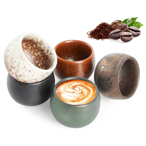 Espressotassen Set, 5-teilig Hochwertige Espresso Tassen Aus Steingut, 50ml Dickwandig Keramik Espressotassen 100% Handfertigung für Espresso, Mokka, Macchiato, Perfekt Geschenk für Frauen Männer von Baoweihua