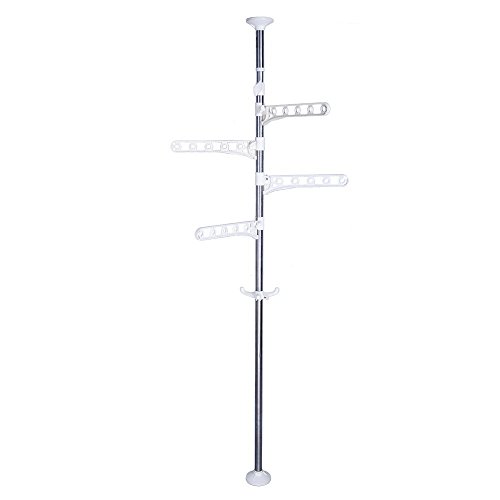 BAOYOUNI 4-Tier Stehend Wäscheständer Kleiderbügel Organizer Boden bis zur Decke Verstellbare Metall Eckspannung Pole Hängendes Regal, Elfenbein von BAOYOUNI