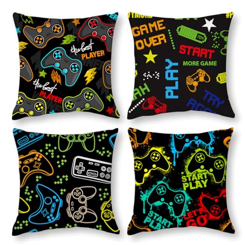 Gamer-Zimmer-Dekoration für Jungen, 45,7 x 45,7 cm, 4 Stück, Gaming-Geschenke, Spielzimmer-Dekor-Zubehör für Teenager, Jungen, Schlafzimmer, Spielzimmer, Couch, Stuhl Gamer-Zimmer-Dekoration für Jungen, 45,7 x 45,7 cm, 4 Stück, Gaming-Geschenke, Spielzimmer-Dekor-Zubehör für Teenager, Jungen, Schlafzimmer, Spielzimmer, Couch, Stuhl von Bapcoku