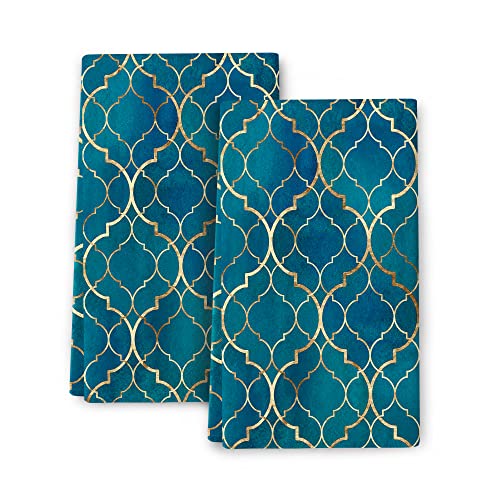 Gold und Blaugrün marokkanische Küchentücher mit Aufhängeschlaufe, 40,6 x 61 cm, Ramadan-Geschirrtücher, Badezimmer-Handtücher, Set mit 2 weichen, saugfähigen Geschirrtüchern von Bapcoku