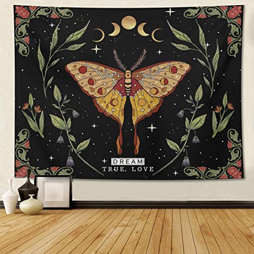Pilz-Hippie-Wandteppich, Motte, Gothic, Hexengeschenke, Wandbehang, Sonne, Mond, Wandteppich für Schlafzimmer, Wohnzimmer, Wohnheim, ästhetische Wanddekoration, 152,4 x 127 cm von Bapcoku