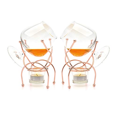 Bar Amigos Weinbrand Gläser und Cognacglas-Wärmer, 2er Set, Kupferständer, Geschenkset mit Teelicht & Kupferhalter – Brandy Warmer Set Premium Trinkset teelichter glas von Bar Amigos