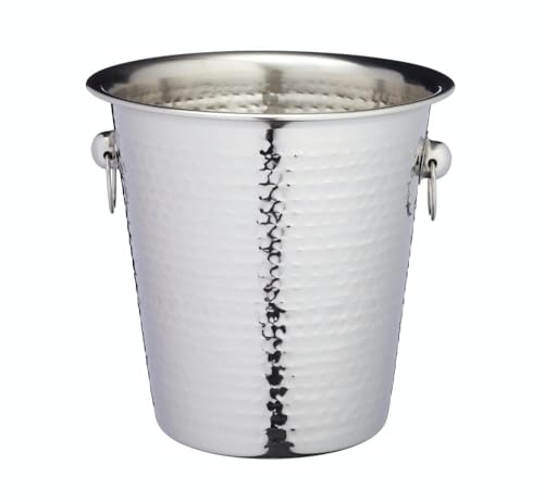 BarCraft Champagner-Eimer, Edelstahl-Weinkühler-Halter mit gehämmerter Oberfläche, 4 Liter Fassungsvermögen, 21 x 20,5 x 21cm, 1 Stück, Silber / Schwarz von Bar Craft