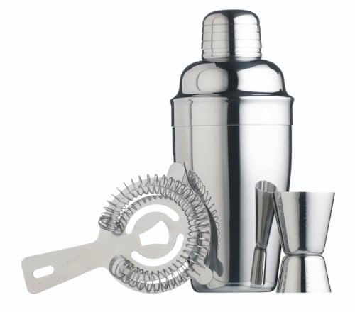 BarCraft Cocktail Set mit Rezeptheft als Geschenkbox aus Edelstahl in Silber, 3 teilig von Bar Craft