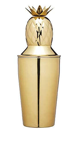 BarCraft, Luxuriöser Cocktail-Shaker mit Ananasförmigem Deckel, Deluxe Cocktail-Shaker für die Zubereitung von Mixgetränken, mit Rezept, Edelstahl, 325 ml – Gold-/Messing-Effekt von Bar Craft