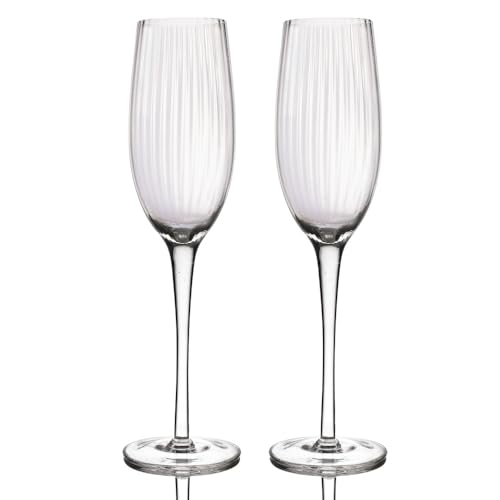 BarCraft 2er Set geriffelte Champagnergläser, 2 handgemachte Gläser, in Geschenkbox, 200ml von Bar Craft
