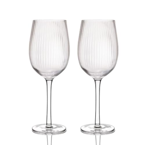 BarCraft 2er Set geriffelte Weingläser, 2 große, gemusterte Gläser, in Geschenkbox, 450ml von Bar Craft