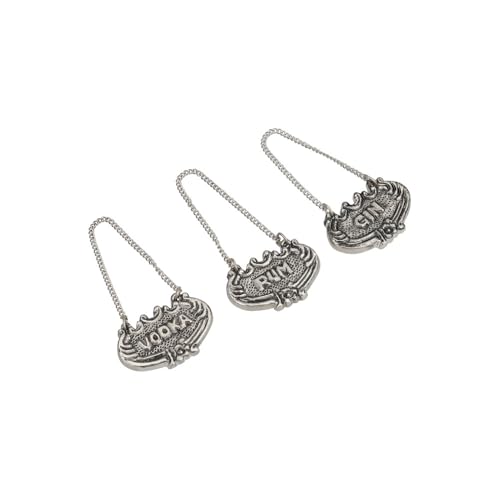 BarCraft 3 x Dekanter-Etiketten-Set für Flaschen in Geschenkbox, Rum-, Wodka- und Gin-Designs - Aluminium, verschiedene Farben, Silber von Bar Craft