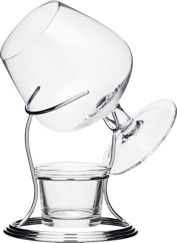 BarCraft Geschenkset Brandyglas und Wärmer, 350 ml Glas, Teelichthalter und Ständer aus Metall, 3-teiliges Set, Durchsichtig, Silber von Bar Craft