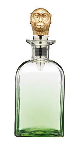 BarCraft Karaffe als Dekanter mit Messing Affen Flaschenverschluss aus Glas mit Grün, 900 ml, Grüner Affe von Bar Craft