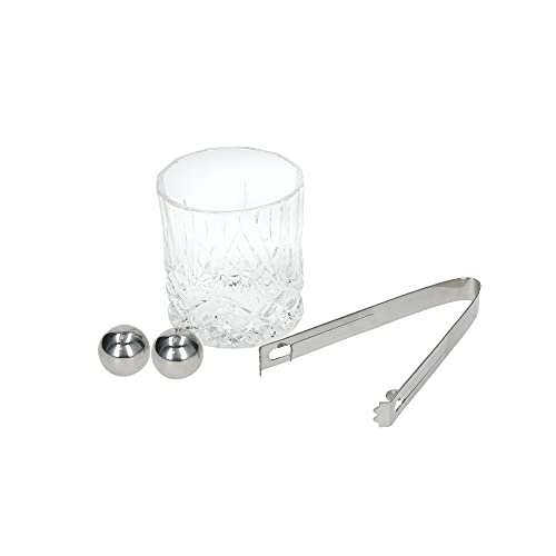 BarCraft Whiskeyglas und Stein Set - 2 Eiskugeln, Ice Balls, Glas und Zange, in Geschenkbox von Bar Craft