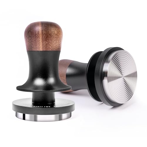 Bar.ista22 Kaffee Tamper 58mm druckregulierend, Ripple-Base Kaffeestampfer aus Edelstahl mit Walnussholz-Griff, Siebträger Zubehör in schöner Geschenkverpackung, Temper Schwarz von Bar.ista22