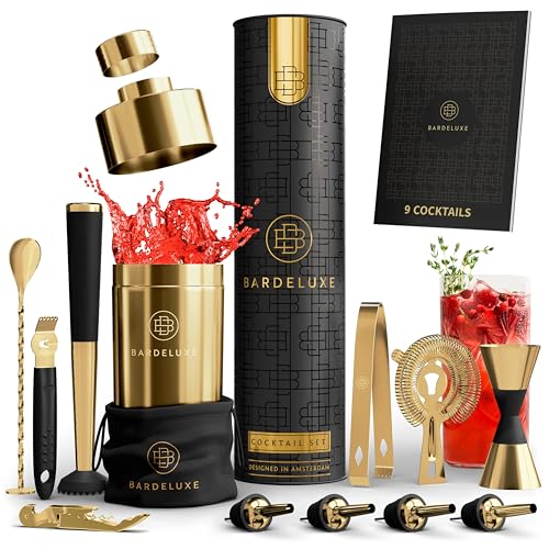 BarDeluxe® Cocktail Set 12-teilig, Barkeeper Set, Cocktail Mixer Set | 750ml Cocktailshaker Edelstahl, Cocktail Shaker Set, Bartender Set | Luxus Cocktail Geschenkset von BarDeluxe