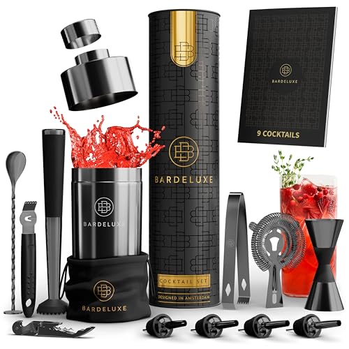 BarDeluxe® Cocktail Set 12-teilig, Barkeeper Set, Cocktail Mixer Set | 750ml Cocktailshaker Edelstahl, Cocktail Shaker Set, Bartender Set | Luxus Cocktail Geschenkset von BarDeluxe