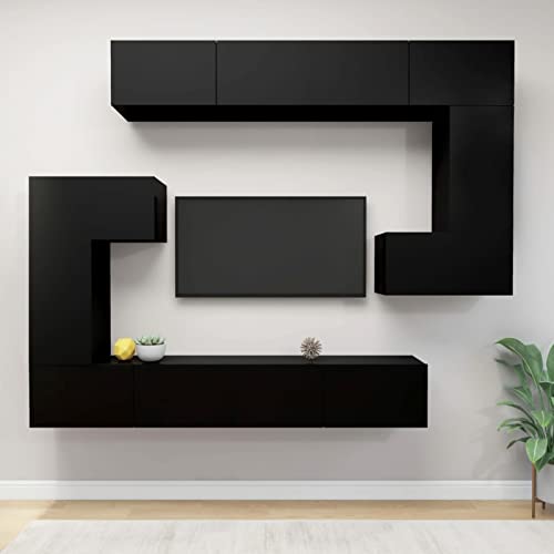 BaraSh 8-TLG. TV-Schrank-Set Schwarz Holzwerkstoff TV Tisch TV Board HäNgend Wohnzimmerschrank MöBel Wohnzimmer 3078830 von BaraSh