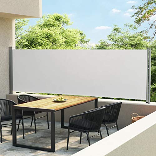 BaraSh Ausziehbare Seitenmarkise 140x600 cm Creme Paravent Outdoor Wetterfest Sichtschutz Ausziehbar von BaraSh