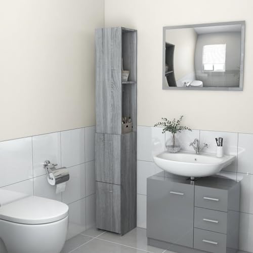 BaraSh Badschrank Grau Sonoma 25x26,5x170 cm Holzwerkstoff Bathroom Shelf Regal Bad von BaraSh