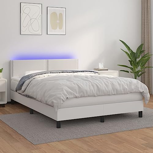 BaraSh Boxspringbett mit Matratze & LED Bett Mit Matratze Boxspringbett Bettgestell Polsterbett Weiß 140x200 cm KunstLED Bett Mit Matratze Boxspringbett Bettgestell Polsterbetter von BaraSh