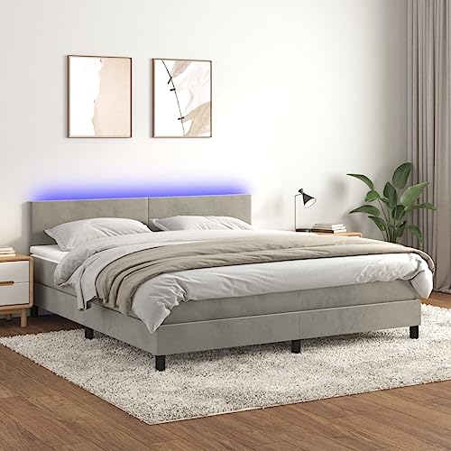 BaraSh Boxspringbett mit Matratze & LED Hellgrau 160x200 cm Boxspringbett mit Matratze Samt BaraSh Boxspringbett mit Matratze & LED Hellgrau 160x200 cm Boxspringbett mit Matratze Samt von BaraSh