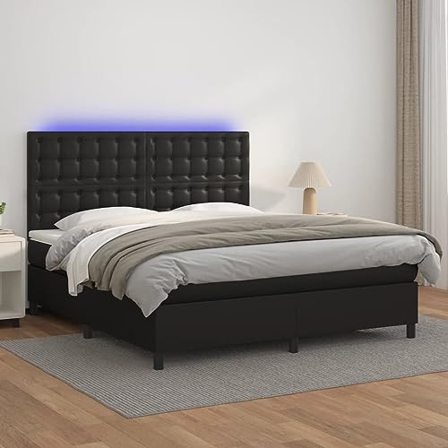 BaraSh Boxspringbett mit Matratze & LED Schwarz 180x200 cm Boxspringbetten Bett Boxspringbett Bett Mit Matratze Boxspringbett Mit Matratze Kunstleder - 3135957 von BaraSh