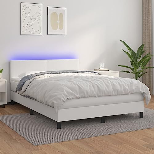 BaraSh Boxspringbett mit Matratze & LED Weiß 140x200 cm Bett Mit Matratze Betten Boxspringbett Mit Matratze Kunstleder von BaraSh