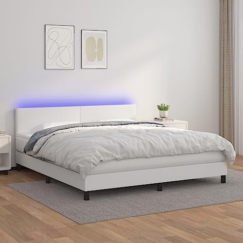 BaraSh Boxspringbett mit Matratze & LED Weiß 180x200 cm Bett Mit Matratze Betten Boxspringbett Mit Matratze Kunstleder BaraSh Boxspringbett mit Matratze & LED Weiß 180x200 cm Bett Mit Matratze Betten Boxspringbett Mit Matratze Kunstleder von BaraSh