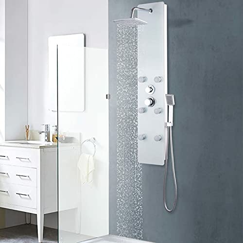 BaraSh Duschpaneel Glas 25×44,6×130 cm Weiß Duschpaneel Eckmontage Duschpaneele Komplett von BaraSh