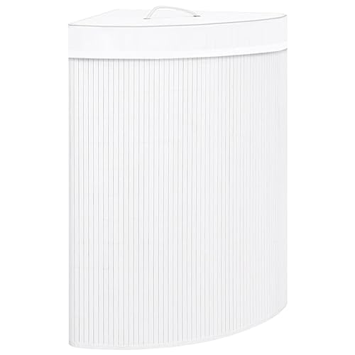 BaraSh Eck-Wäschekorb Bambus Weiß 60 L Wäschetonne Laundry Baskets Wäschekorb mit Deckel Klappbarer Wäschekorb mit Griffen Wäschebehälter von BaraSh