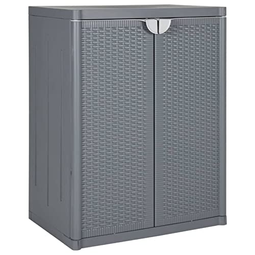 BaraSh Gartenschrank Grau 65x45x88 cm PP Rattan-Optik Kommode Balkonschrank Wetterfest von BaraSh